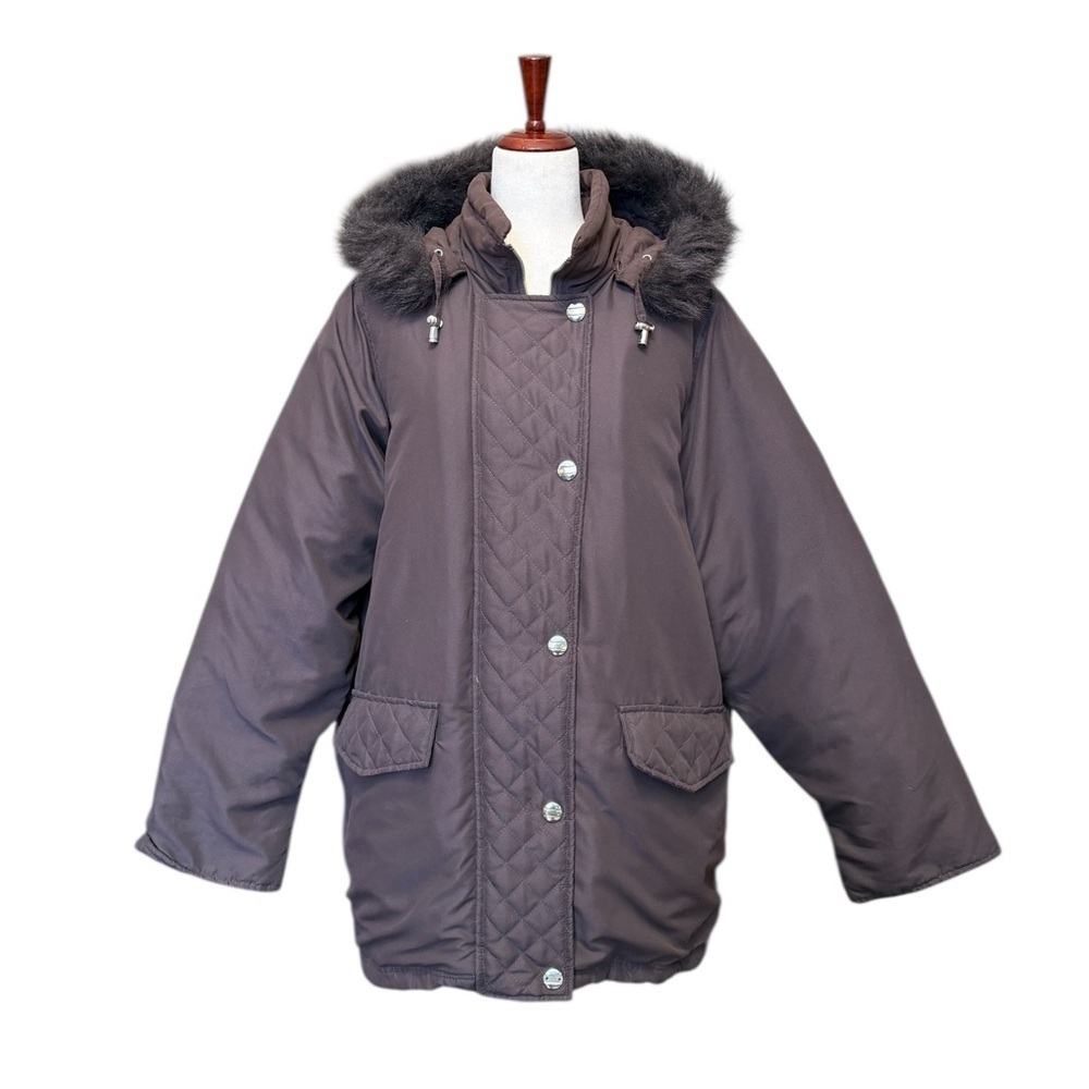 Woman Within Plus Size Faux Fur Down Parka Coat Brown Size Large #1985 - Picture 2 of 10